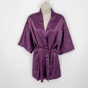 Be Wicked NEW Womens 1947 Getting Ready Satin Robe Front Sash Tie XL Purple
